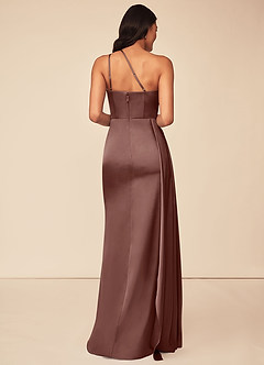 Azazie Maron Brautjungfernkleider A-Linie Eine Schulter Stretch-Satin Kleid Espresso image2