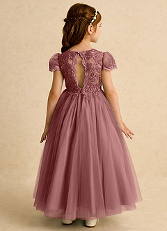 Azazie Puff Abiti da Ragazza di Fiori Abito Principessa in Tulle Pizzo Rosa Del Deserto image1