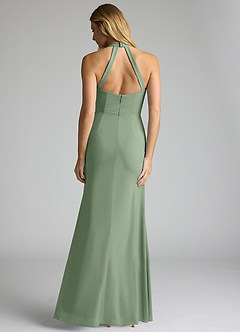 Azazie Galicia Brautjungfernkleider Meerjungfrau-Linie Halter Gefaltet Stretch-Chiffon Kleid Matcha image4