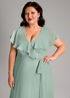 Azazie Lainey Bridesmaid Dresses Agave A-Line with Pockets Chiffon Dress image13