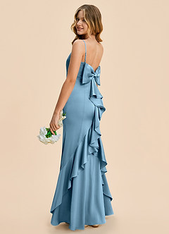 Azazie Lioren Junior Steel Blue Sheath Bow Stretch Satin Dress image3