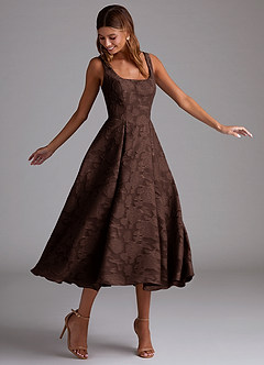 Azazie Amalie Bridesmaid Dresses Ganache A-Line Pleated Floral Burnout Dress image3