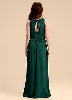 Azazie Bibiane Junior Vestido de Esmeralda de Satén Elástico de Corte en A con Plisado image2