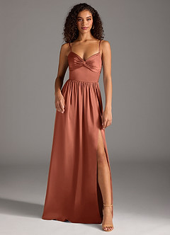 Azazie Zeya Bridesmaid Dresses Clay A-Line Pleated Stretch Satin Dress image2
