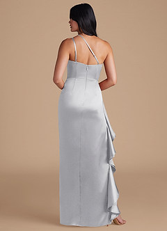 Azazie Latrice Bridesmaid Dresses Silver Sheath One Shoulder Metallic Satin Dress image5