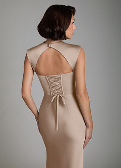Azazie Lumia Robes de demoiselle d'honneur Robe Fourreau en Satin extensible Corset Taupe image3