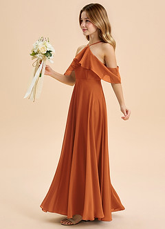 Azazie Tessabelle Junior Cinnamon A-Line Off the Shoulder Chiffon Dress image3