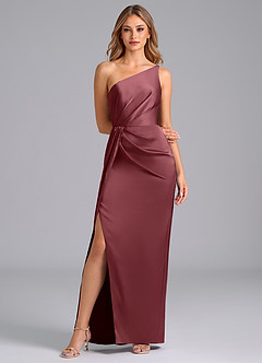 Azazie Naria Bridesmaid Dresses Desert Rose Sheath One Shoulder Stretch Satin Dress image3