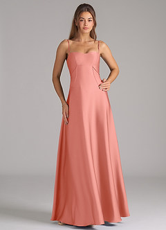 Azazie Valentine Bridesmaid Dresses Coral A-Line Corset Stretch Satin Dress image3