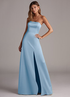 Azazie Wren Robes de demoiselle d'honneur Robe Trapèze Convertible en Satin extensible Sans bretelles Poudre Bleue image3