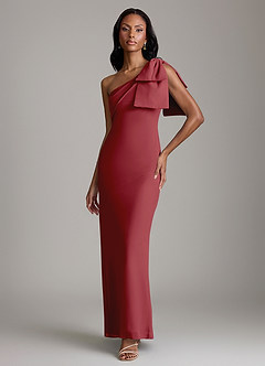 Azazie Yuanna Bridesmaid Dresses Pomegranate Mermaid One Shoulder Chiffon Dress image1