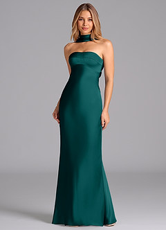 Azazie Lusinda Bridesmaid Dresses Peacock Mermaid Strapless Stretch Satin Dress image4