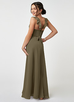 Azazie Emily Junior Robe Trapèze en Mousseline de soie Rayé Vert Saule image4