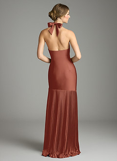 Azazie Nayeli Jurken voor bruidsmeisjes Jurk van Stretch Satijn met A-Lijn Geplooid Kastanjebruin image2