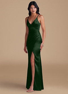 Azazie Shania Bridesmaid Dresses Eucalyptus Sheath Pleated Metallic Satin Dress image6