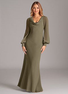 Azazie Rylina Bridesmaid Dresses Willow Green Mermaid Long Sleeve Chiffon Dress image5