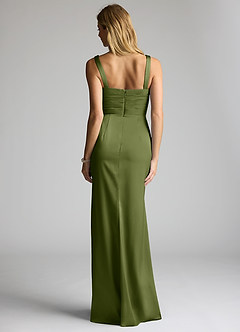 Azazie Elida Bridesmaid Dresses Olive Sheath Pleated Stretch Satin Dress image4