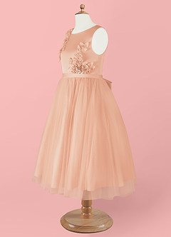 Barbie ♥ Azazie Robe Demoiselle D'honneur Fillette Robe Trapèze en Tulle Arc Rose Perle image11