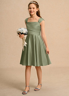 Azazie Budle Girls Formal Flower Girl Dresses Pistachio A-Line Pleated Matte Satin Dress image5