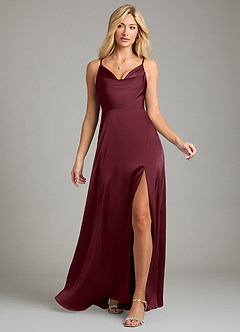 Azazie Sarella Vestidos de damas de honor Vestido de Cabernet de Satén Elástico de Corte en A con Plisado image6