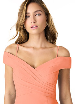Azazie Lecia Vestidos de damas de honor Vestido de Atardecer de Gasa de Imperio Convertible con Plisado fuera del hombro image2
