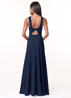 Azazie Brandie Bridesmaid Dresses Dark Navy A-Line Pleated Stretch Chiffon Dress image2