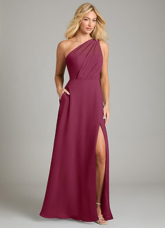Azazie Phaedra Bridesmaid Dresses Mulberry A-Line One Shoulder Chiffon Dress image1