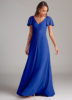 Azazie Soren Bridesmaid Dresses Royal Blue A-Line Ruched Chiffon Dress image5