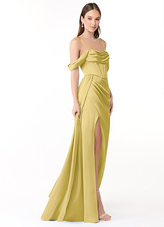Azazie Amyra Bridesmaid Dresses Canary Mermaid Off the Shoulder Stretch Satin Convertible Dress image6