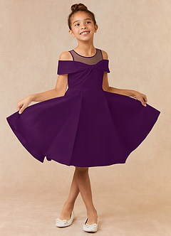 Azazie Shirin Flower Girl Dresses Grape A-Line Off the Shoulder Matte Satin Dress image1