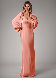 Azazie Sonata Robes de demoiselle d'honneur Robe Fourreau Convertible en Satin extensible Manche longue Corail image4