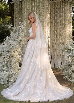 front Velo da sposa a due strati con bordo in pizzo floreale, lunghezza fino alla punta delle dita, con velo interno.