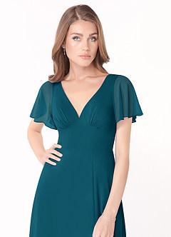 Azazie Kimber Bridesmaid Dresses Ink Blue A-Line Flounce Sleeve Chiffon Dress image5