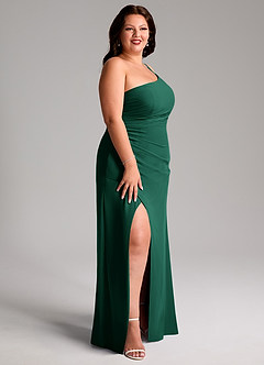 Azazie Eren Bridesmaid Dresses Emerald Sheath One Shoulder Chiffon Dress image5