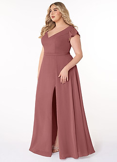 Azazie Claudine Bridesmaid Dresses Amethyst A-Line Flutter Sleeve Chiffon Dress image9