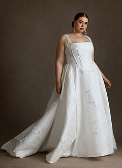 Azazie Delvina Wedding Dresses Diamond White Ball-Gown with Pockets Floral Jacquard Dress image9