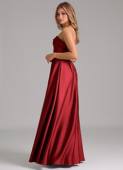 Azazie Lucienne Vestidos de madrinha de casamento Vestido Escarlate de Cetim elástico de Linha A com Sem alças image3