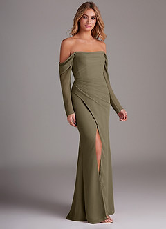 Azazie Hallie Bridesmaid Dresses Willow Green Mermaid Long Sleeve Chiffon Dress image3