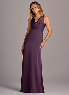 Azazie Wrenlee Bridesmaid Dresses Plum A-Line Stretch Satin Dress image5