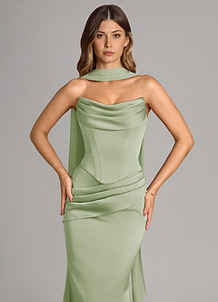Azazie Sorrel Vestidos de damas de honor Vestido de Salvia Polvorienta de Satén Elástico de Corte Sirena Convertible con Sin tirantes image5