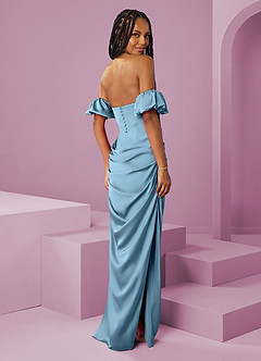 Barbie ♥ Azazie Brudtärnklänningar Klänning av Tubklänning i Stretch Satin Av axeln Stålblå Konvertibel image2