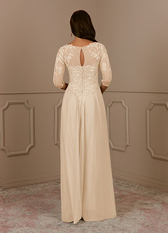Azazie Harriet Mother of the Bride Dresses Champagne A-Line Scoop lace Mesh Dress image2
