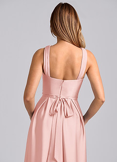 Azazie Dixie Bridesmaid Dresses Powder Pink A-Line Pleated Stretch Satin Dress image2