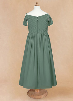 Azazie Chelle Flower Girl Dresses Eucalyptus A-Line Pleated Chiffon Dress image6