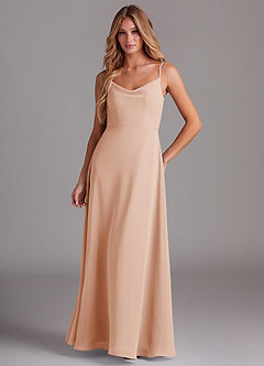 Azazie Daenerys Robes de demoiselle d'honneur Robe Trapèze en Mousseline de soie Col bénitier Rose Perle image1