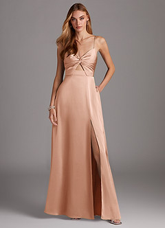 Azazie Jenna Bridesmaid Dresses Rose Gold A-Line Pleated Stretch Satin Dress image2