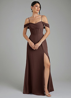 Azazie Cece Bridesmaid Dresses Ganache A-Line Off the Shoulder Chiffon Dress image1