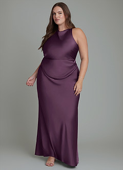 Azazie Evadne Bridesmaid Dresses Plum Sheath Pleated Stretch Satin Dress image12