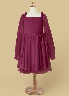 Azazie Aya Flower Girl Dresses Mulberry A-Line with Sleeves Tulle Dress image6