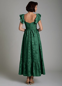 Azazie Anaya Bridesmaid Dresses Dark Green A-Line Ruched Floral Burnout Dress image2